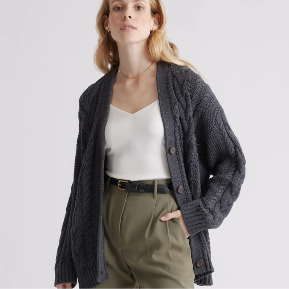Quince 100% Organic Cotton Oversized Cable Cardigan In Charcoal